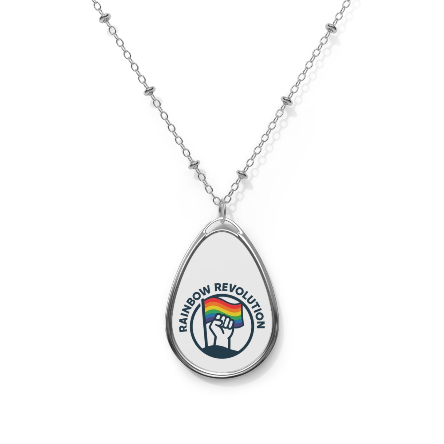 Rainbow Revolution Oval Necklace - Feminist Jewelry, Teardrop Pendant, LGBTQ+ Gift, Empowerment Accessory, Handmade Necklace