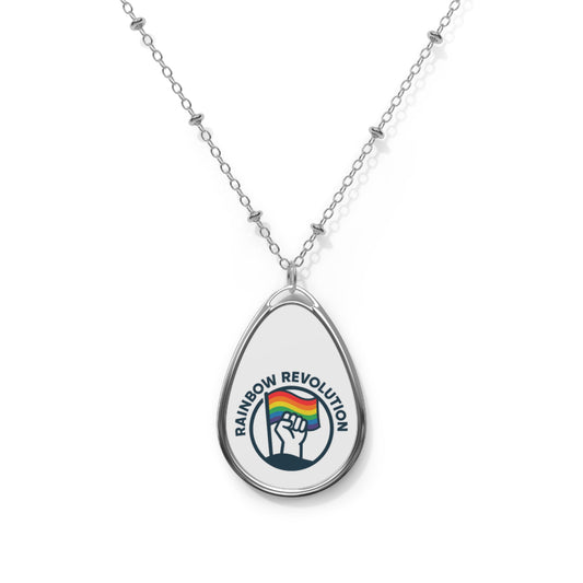 Rainbow Revolution Oval Necklace - Feminist Jewelry, Teardrop Pendant, LGBTQ+ Gift, Empowerment Accessory, Handmade Necklace