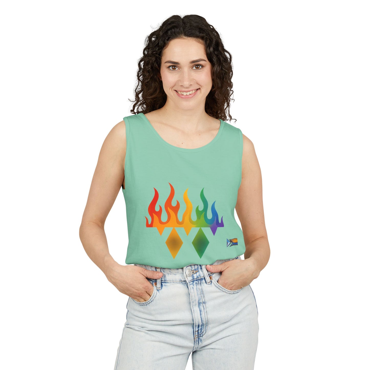 Pride Flame Tank Top | Unisex Garment-Dyed Tank, LGBTQ+ Apparel, Colorful Summer Wear, Festival Clothing, Gay Pride Merchandise