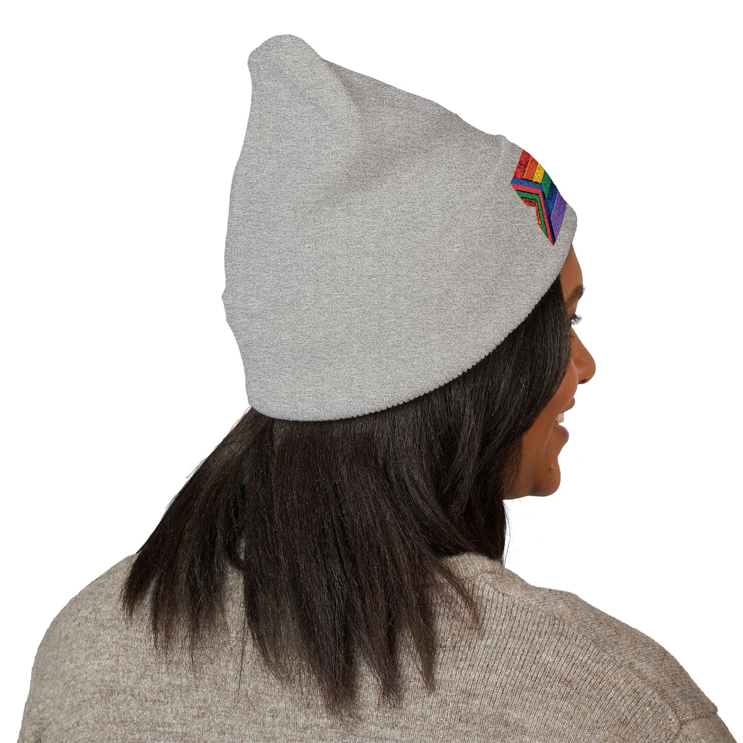 Pride Flag Cuffed Beanie - Cozy Winter Wear, LGBTQ+ Accessories, Casual Streetwear, Embroidery Hat, Holiday Gift