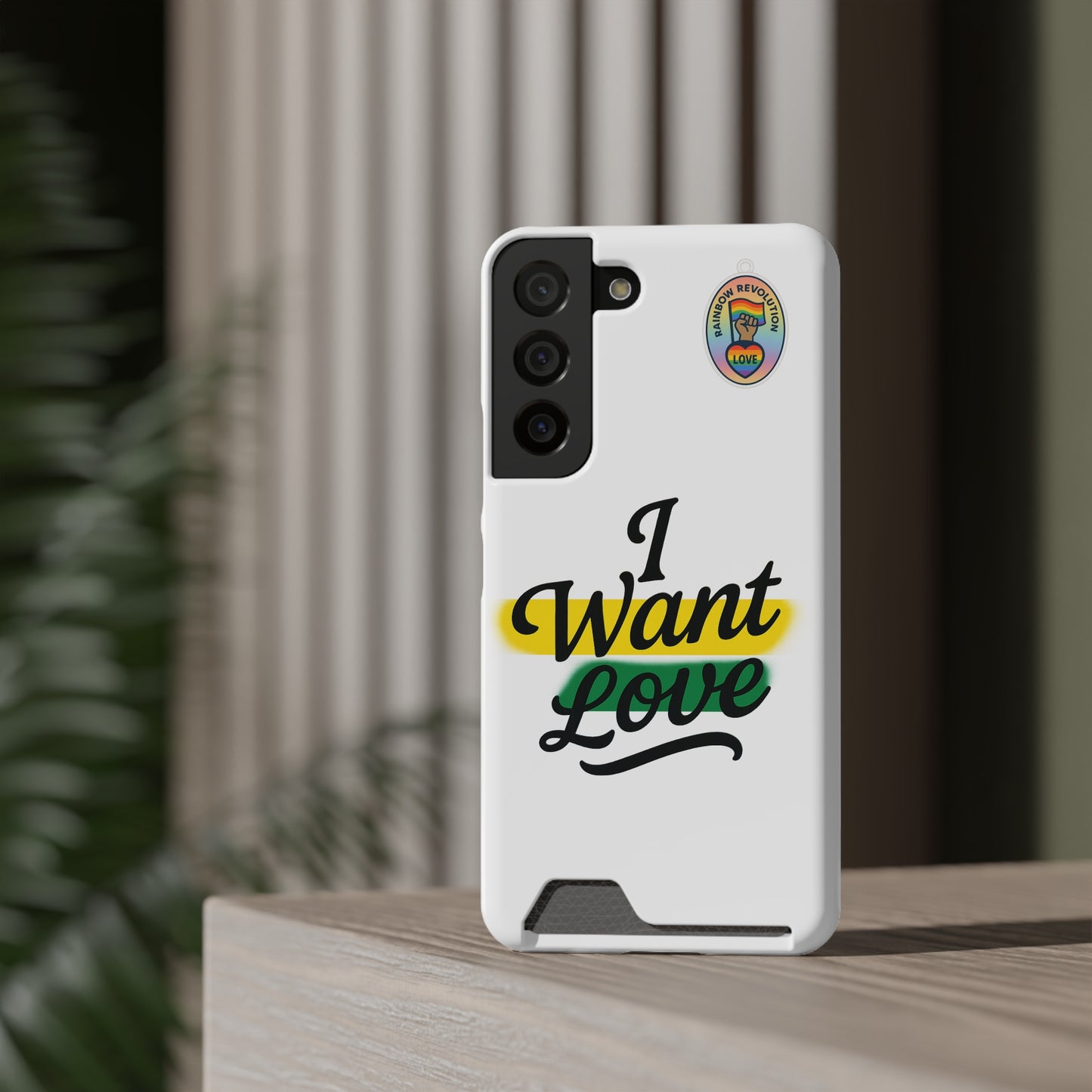 Love-Themed Phone Case with Card Holder | I Want Love, Stylish Gifts, Everyday Accessories, Phone Protection, Gift for Her
