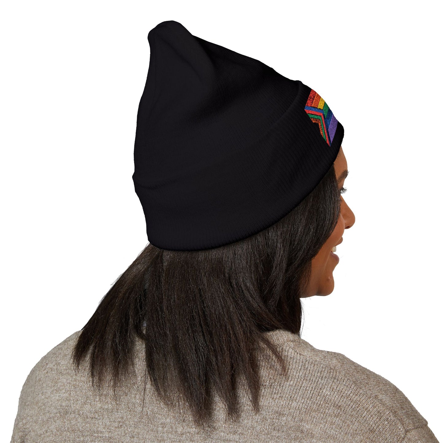 Pride Flag Cuffed Beanie - Cozy Winter Wear, LGBTQ+ Accessories, Casual Streetwear, Embroidery Hat, Holiday Gift