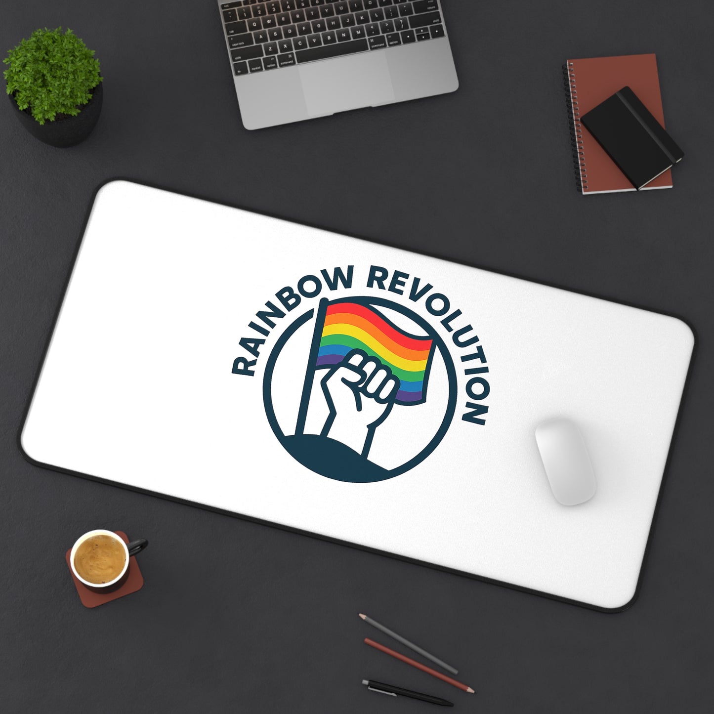 Pride Desk Mat - Rainbow Revolution, LGBTQ+ Office Decor, Gifts for Activists, Mouse Pad for Home Office, Pride Month Accessories