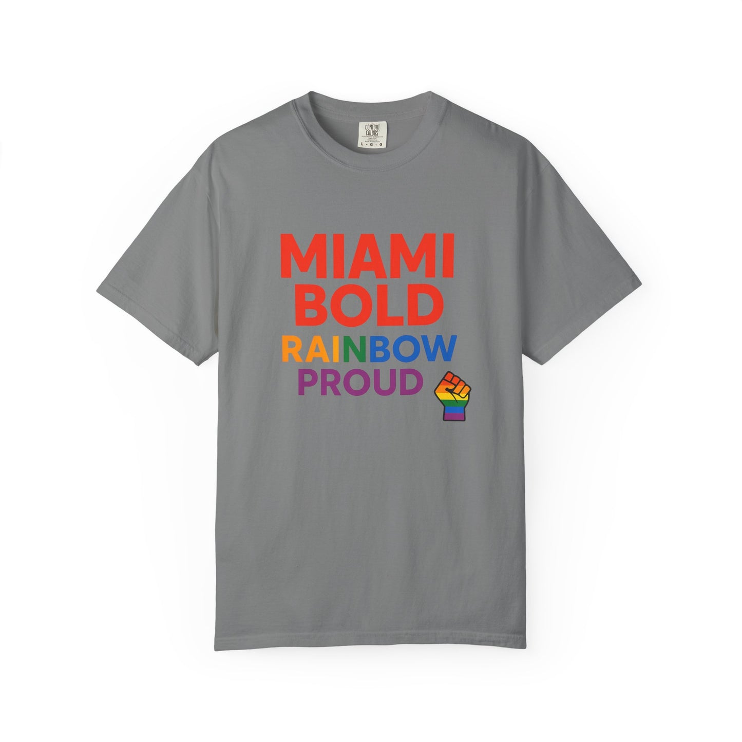 Proud LGBTQ+ Celebration T-Shirt, Miami Bold Rainbow Graphic Tee, Pride Gift, Equality Shirt, Unisex Casual Wear, Summer Apparel