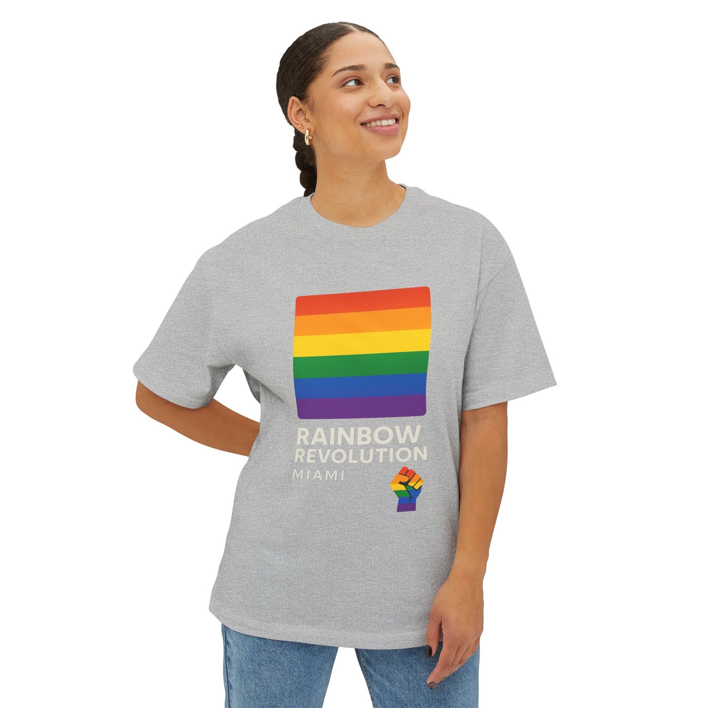 Rainbow Revolution Oversized Tee, Unisex Boxy Shirt, LGBTQ+ Pride Apparel, Statement Tee, Casual Wear, Gift for Allies