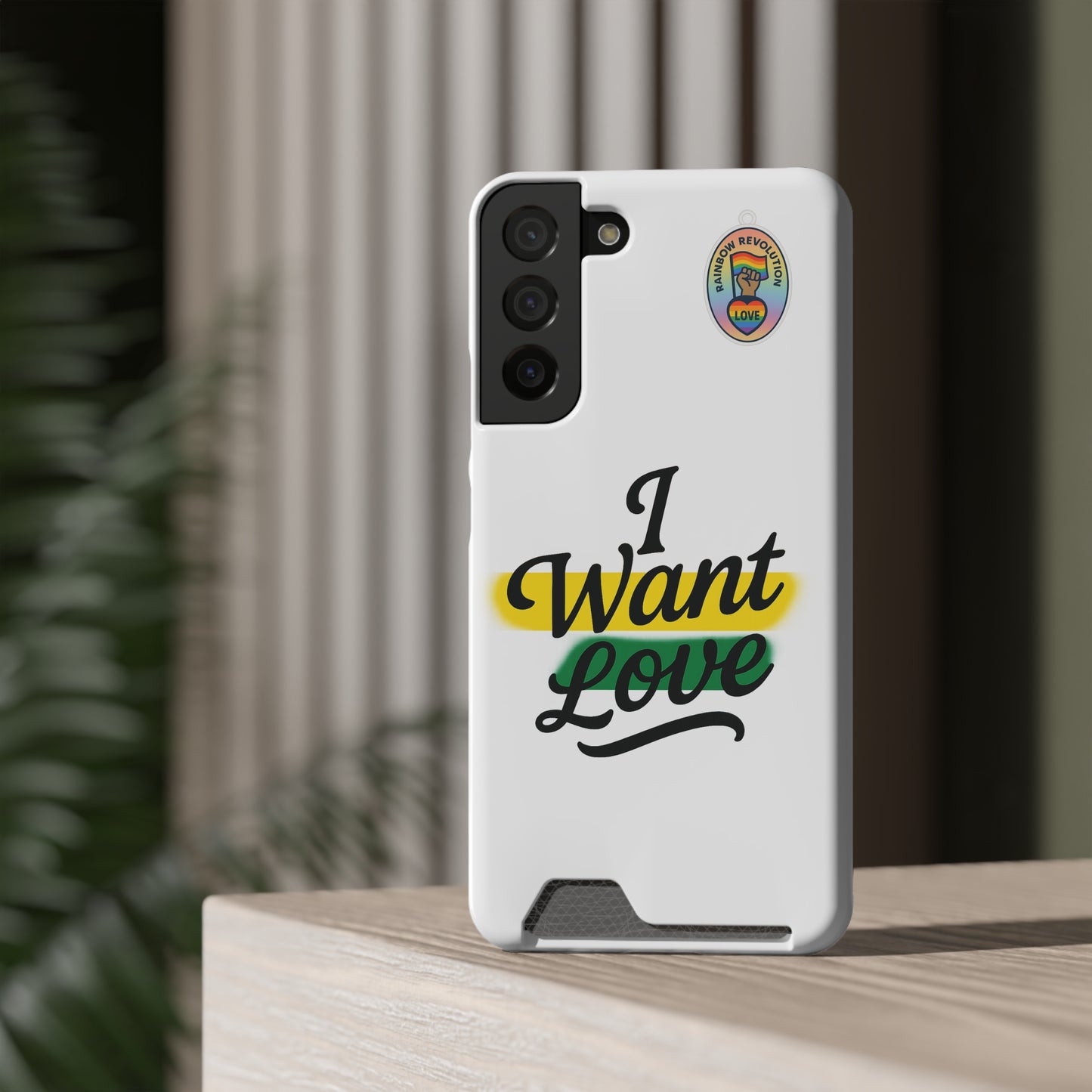 Love-Themed Phone Case with Card Holder | I Want Love, Stylish Gifts, Everyday Accessories, Phone Protection, Gift for Her