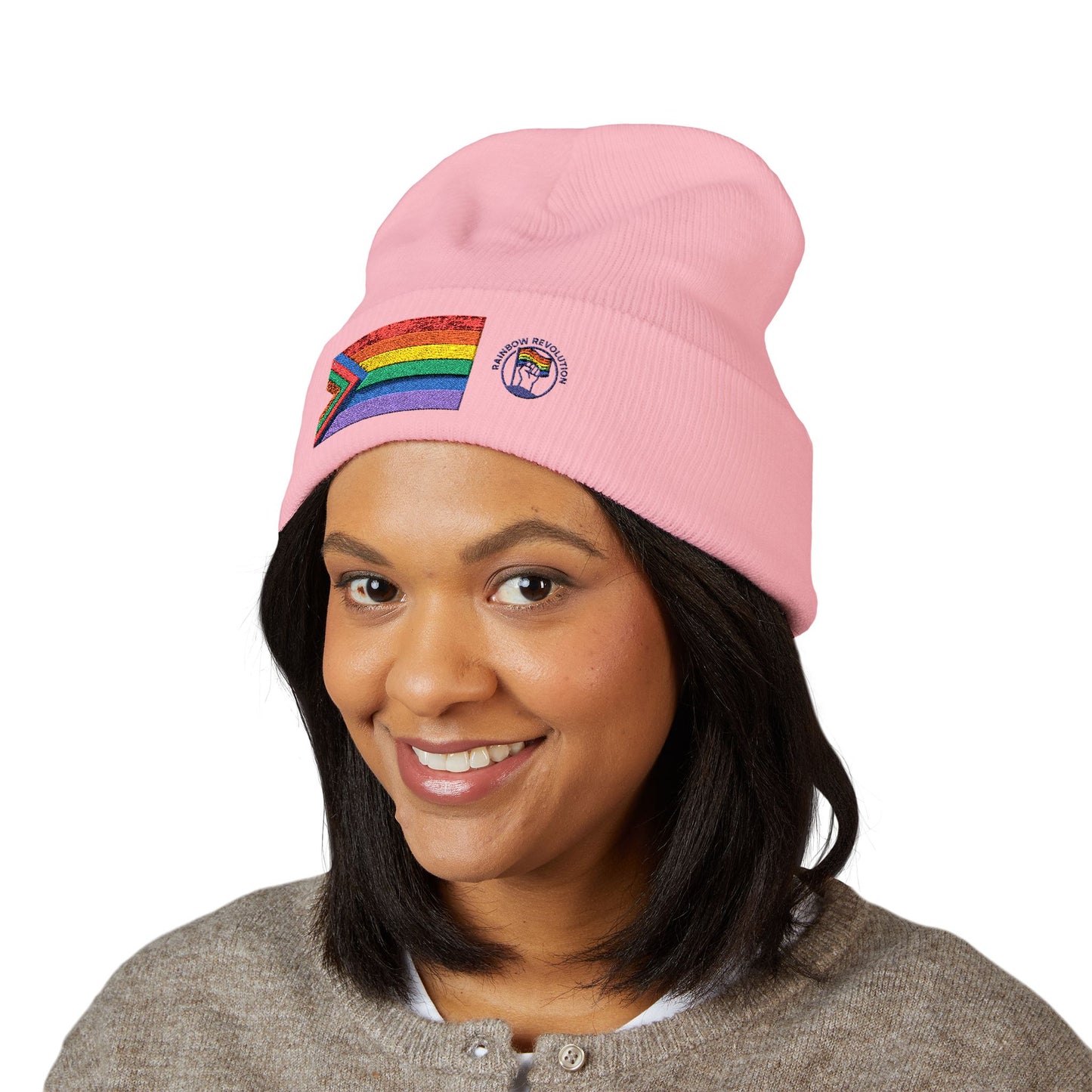 Pride Flag Cuffed Beanie - Cozy Winter Wear, LGBTQ+ Accessories, Casual Streetwear, Embroidery Hat, Holiday Gift
