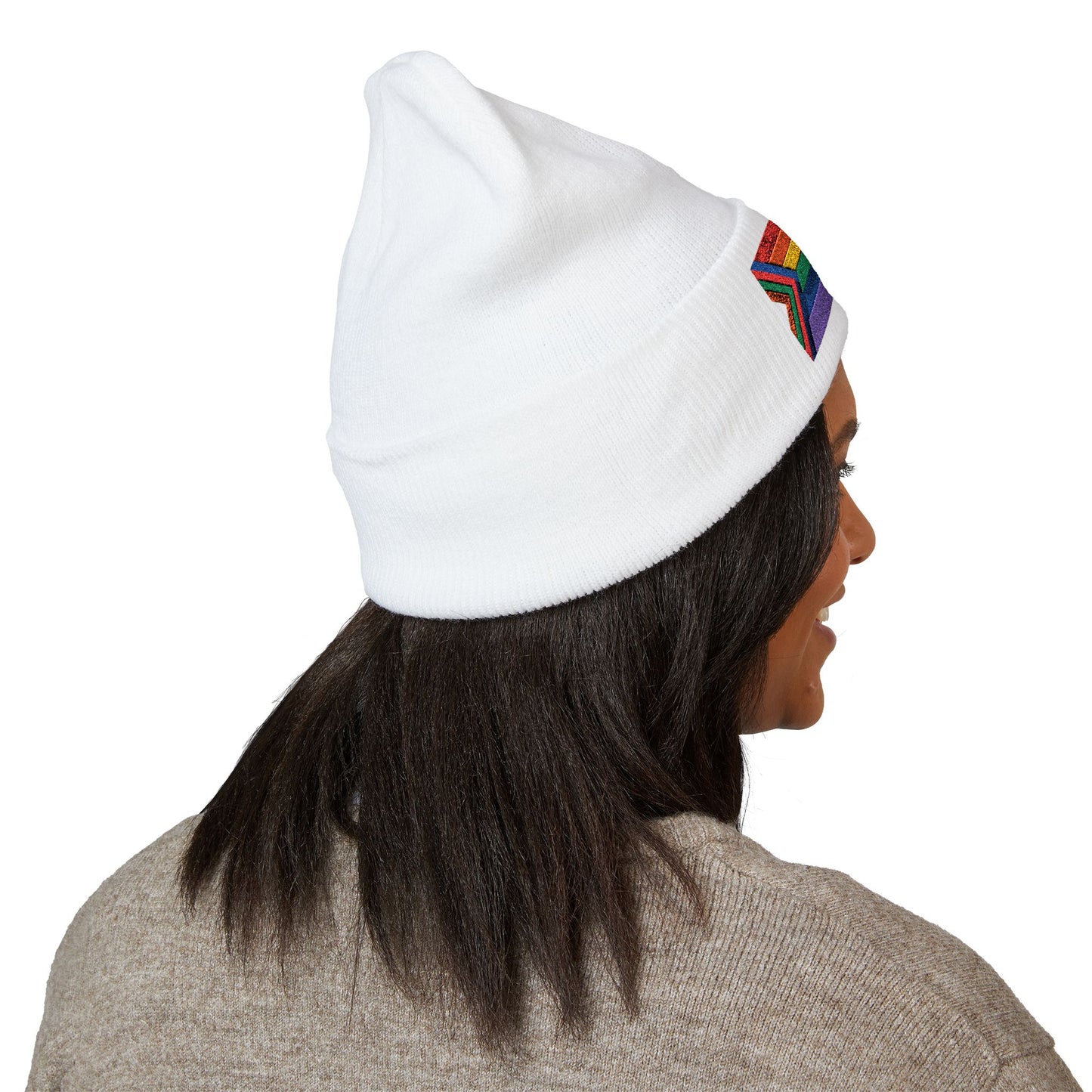 Pride Flag Cuffed Beanie - Cozy Winter Wear, LGBTQ+ Accessories, Casual Streetwear, Embroidery Hat, Holiday Gift