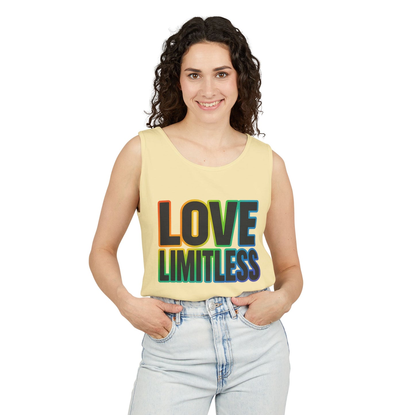 Unisex Inspirational Tank Top, Love Limitless Sleeveless Shirt, Perfect for Summer, Pride Events, Relaxed Fit Gym Wear, Gift for Friends