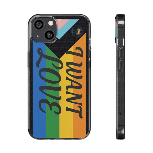 Pride Love Phone Case, Clear Silicone Case, LGBTQ+ Phone Accessory, Colorful Phone Cover, Rainbow Pride Gift