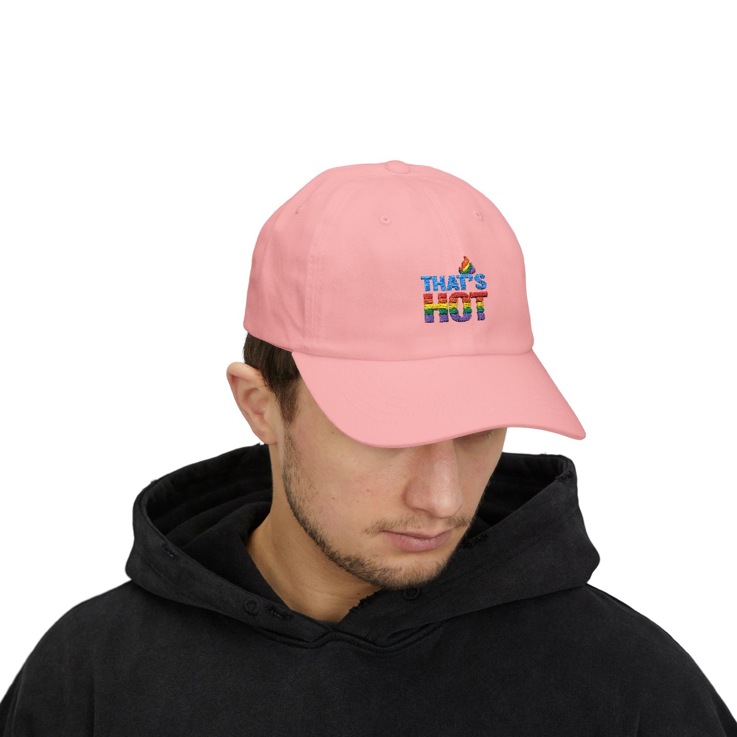 Stylish Dad Cap with Rainbow 'That's Hot' Design, LGBTQ+ Pride Hat, Casual Everyday Accessory, Gift for Father's Day, Summer Fashion