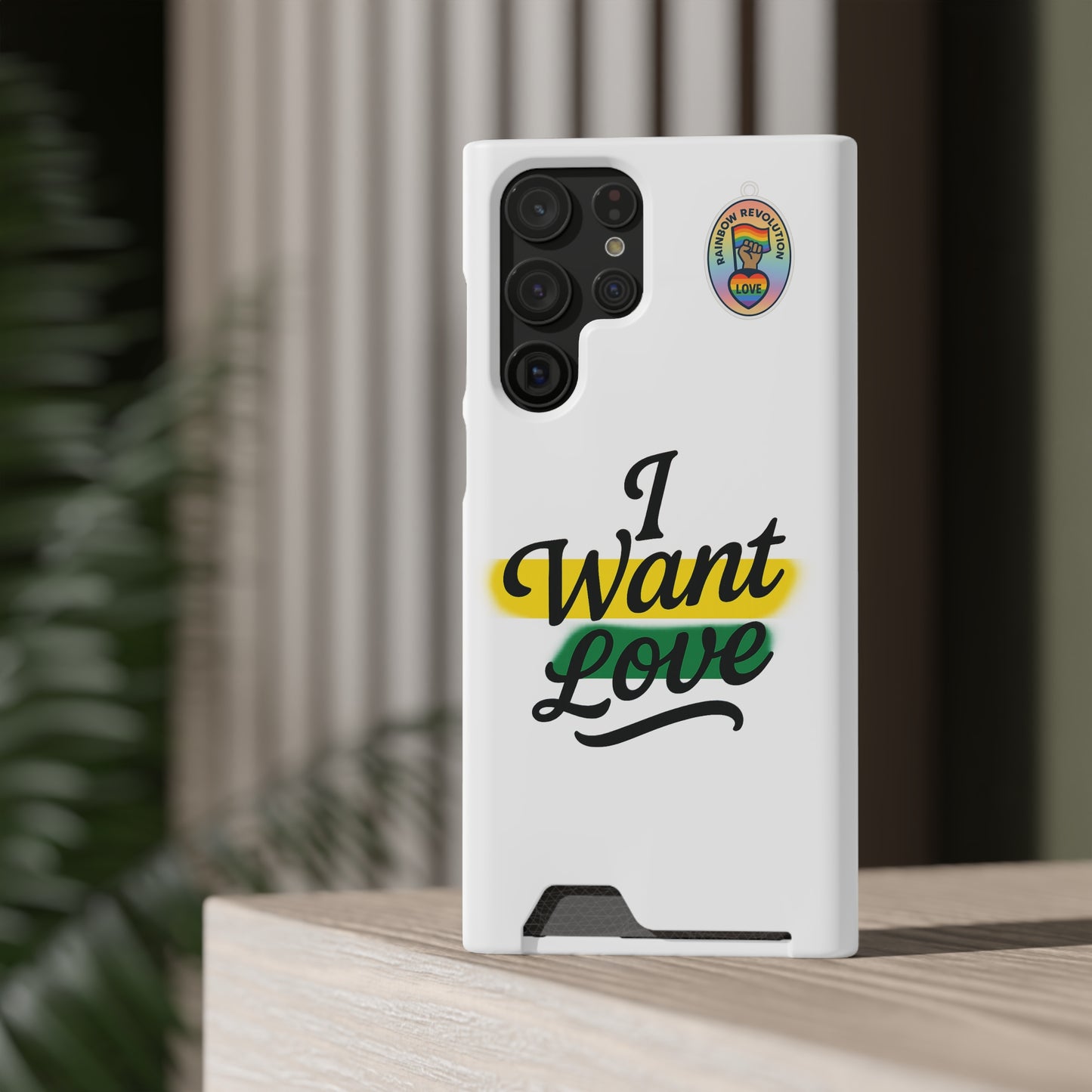 Love-Themed Phone Case with Card Holder | I Want Love, Stylish Gifts, Everyday Accessories, Phone Protection, Gift for Her