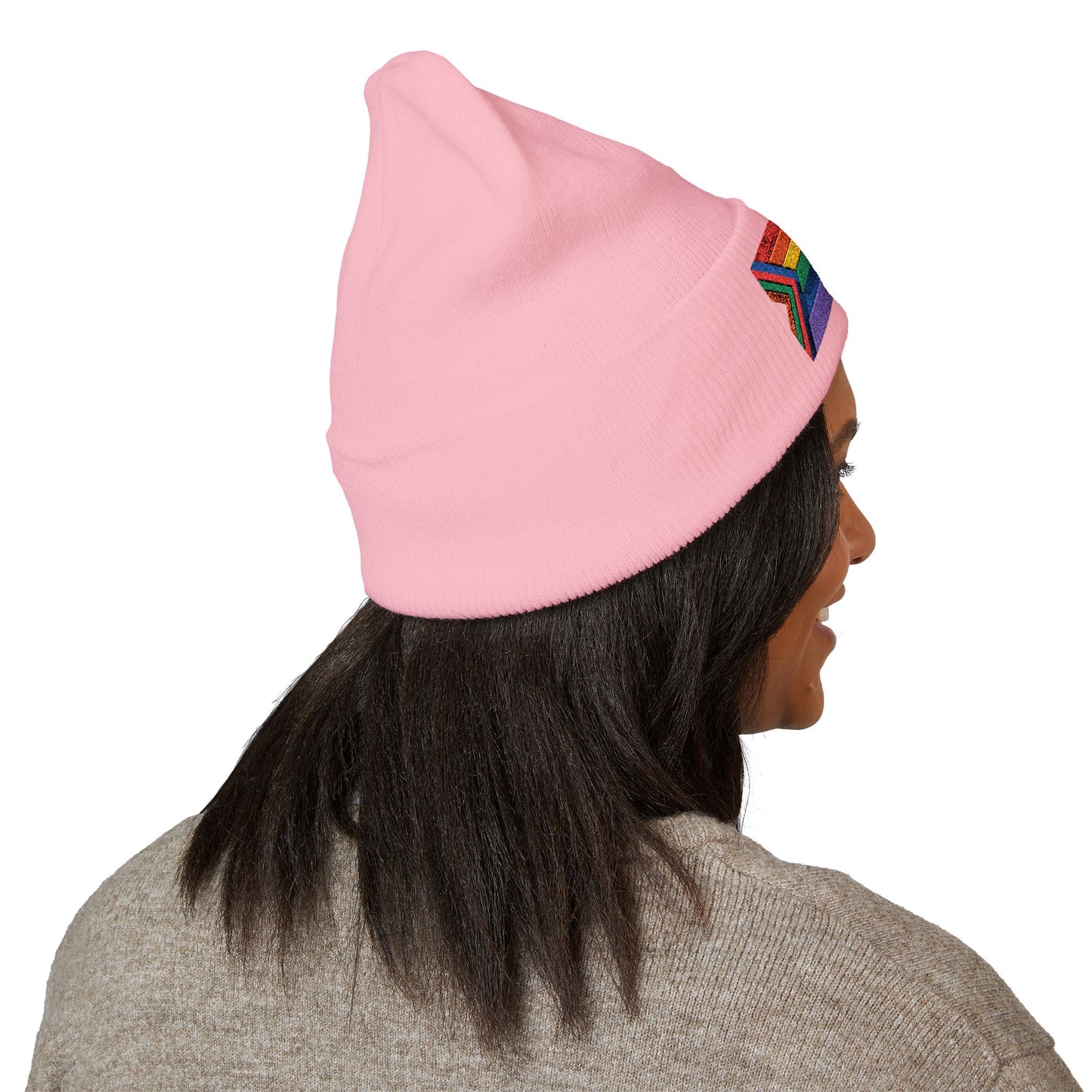 Pride Flag Cuffed Beanie - Cozy Winter Wear, LGBTQ+ Accessories, Casual Streetwear, Embroidery Hat, Holiday Gift