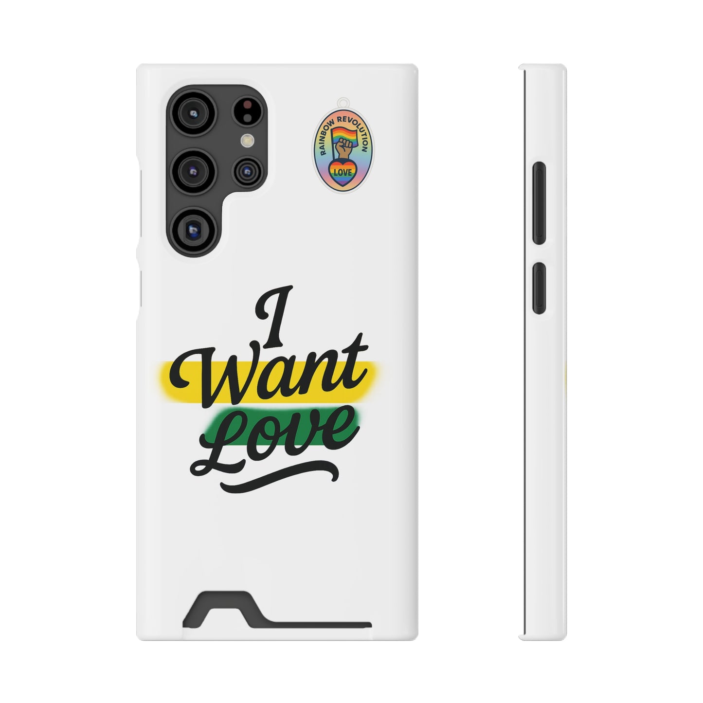Love-Themed Phone Case with Card Holder | I Want Love, Stylish Gifts, Everyday Accessories, Phone Protection, Gift for Her