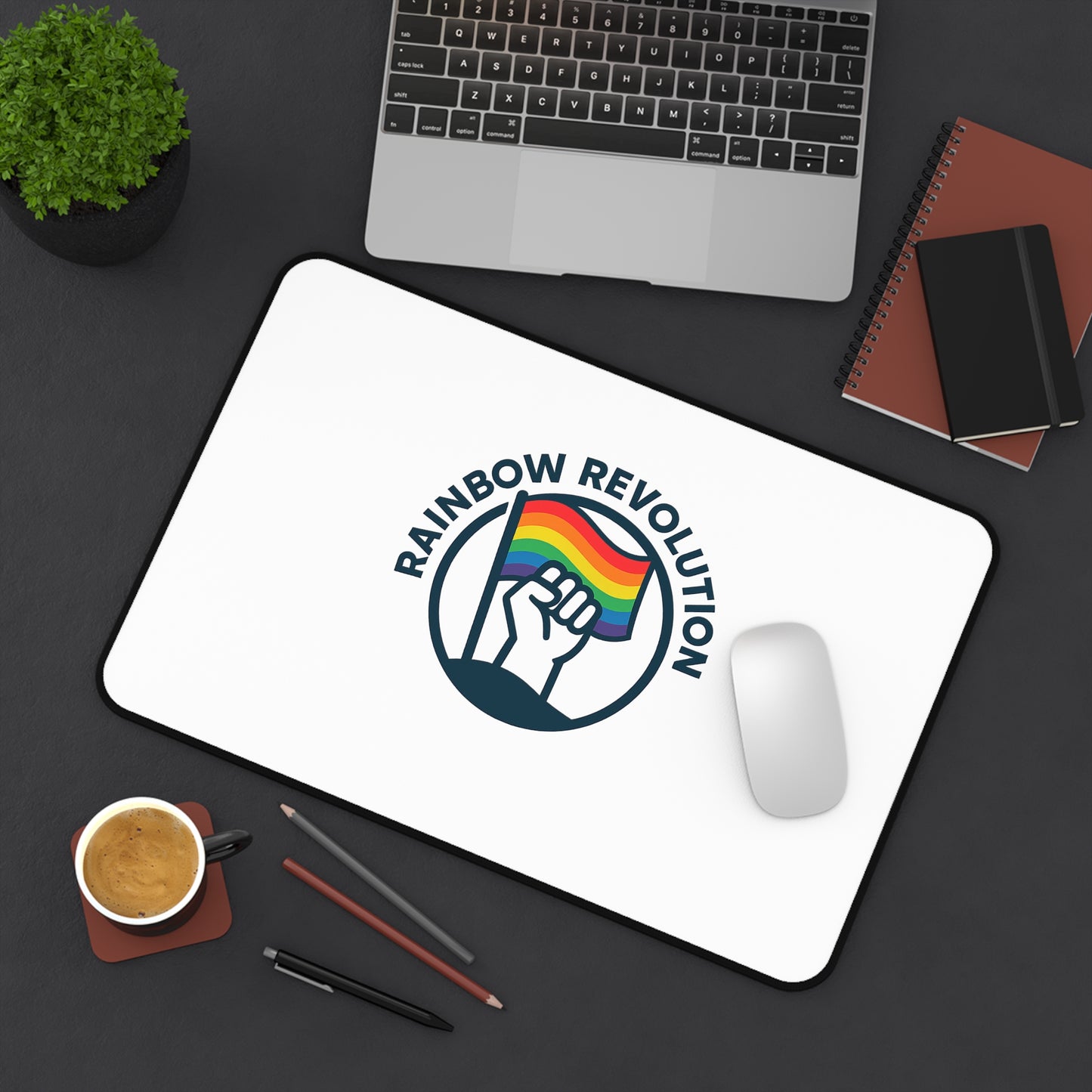 Pride Desk Mat - Rainbow Revolution, LGBTQ+ Office Decor, Gifts for Activists, Mouse Pad for Home Office, Pride Month Accessories